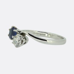 Vintage Sapphire and Diamond Two-Stone Crossover Ring