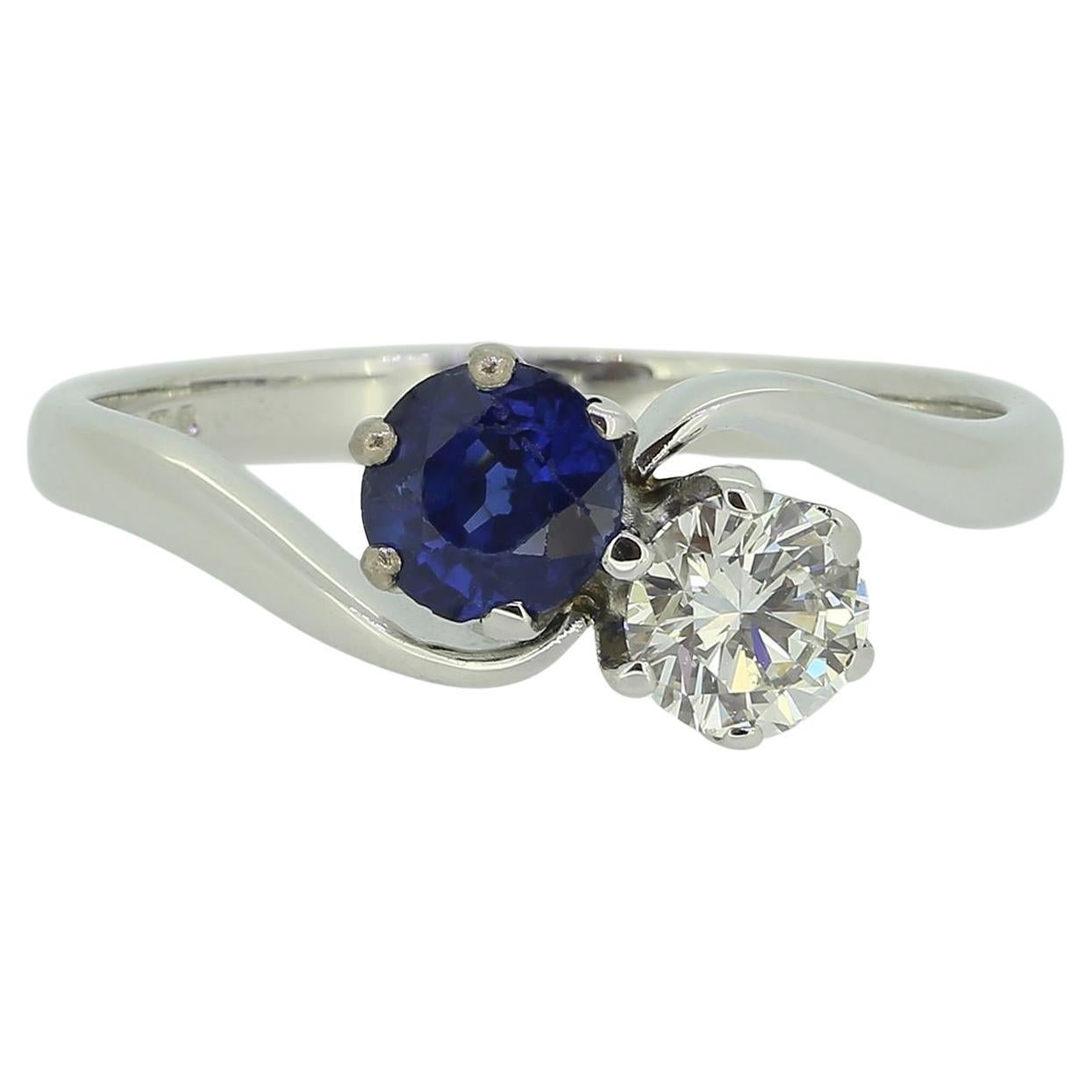 Vintage Sapphire and Diamond Two-Stone Crossover Ring