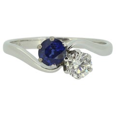 Vintage Sapphire and Diamond Two-Stone Crossover Ring