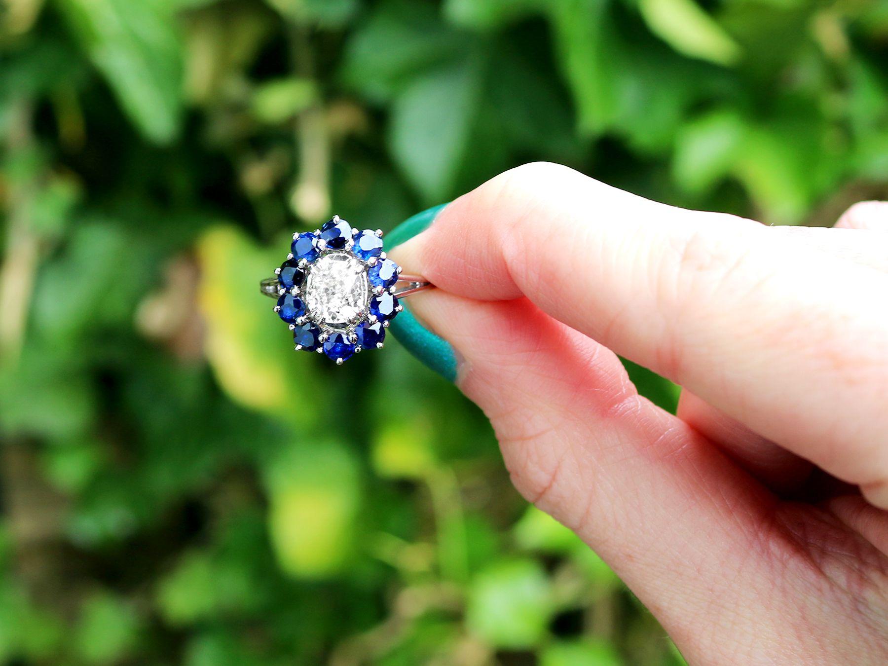 A stunning and impressive vintage 0.95 carat sapphire diamond, 18 karat white gold cocktail ring; part of our diverse antique estate jewelry collections

This stunning, fine and impressive vintage diamond and sapphire ring has been crafted in 18k