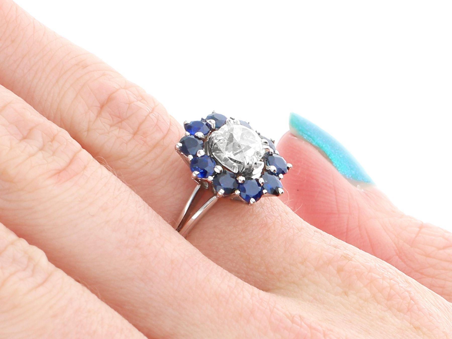 Vintage Sapphire and Diamond White Gold Cluster Ring, Circa 1960 In Excellent Condition For Sale In Jesmond, Newcastle Upon Tyne