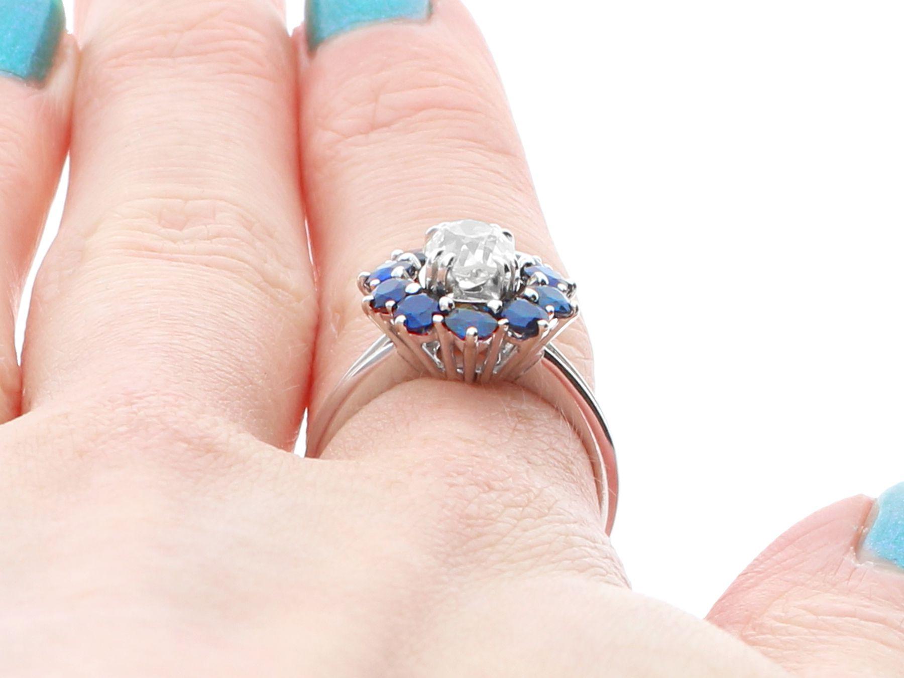 Women's or Men's Vintage Sapphire and Diamond White Gold Cluster Ring, Circa 1960 For Sale