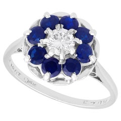 Vintage Sapphire and Diamond White Gold Cluster Ring Circa 1970