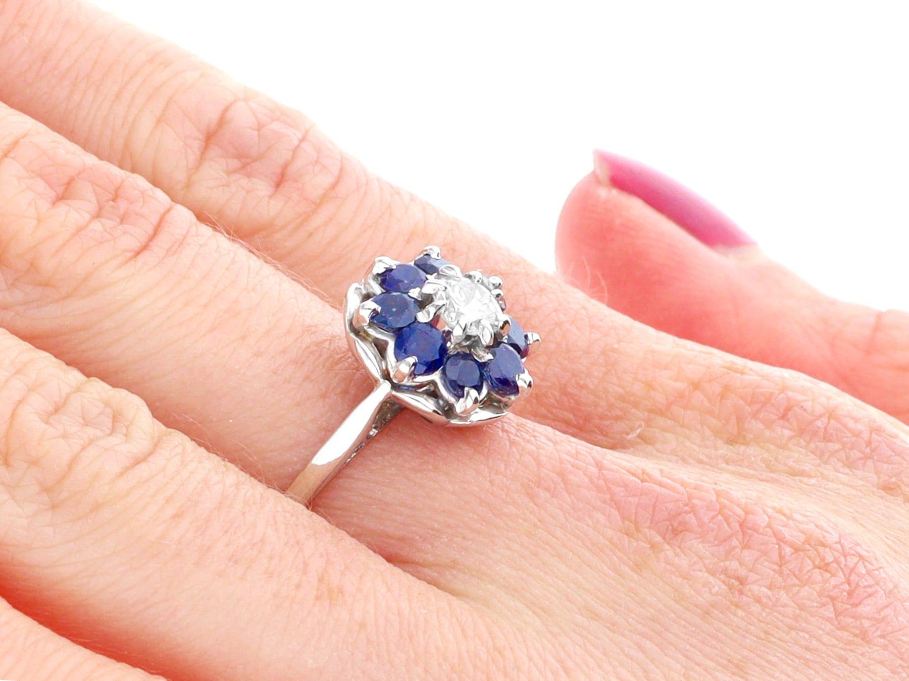 Vintage Sapphire and Diamond White Gold Cluster Ring For Sale 3