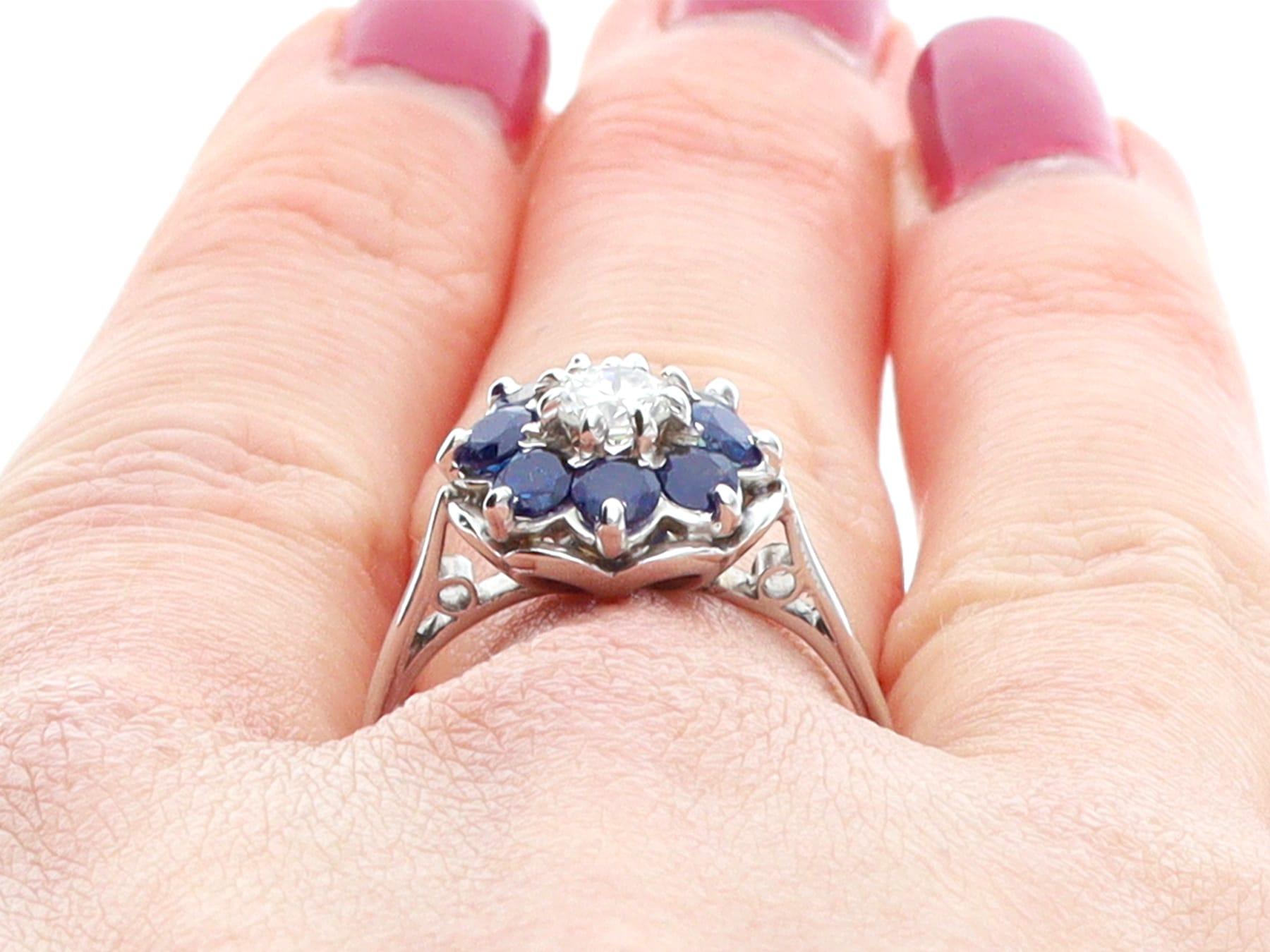 Vintage Sapphire and Diamond White Gold Cluster Ring For Sale 4