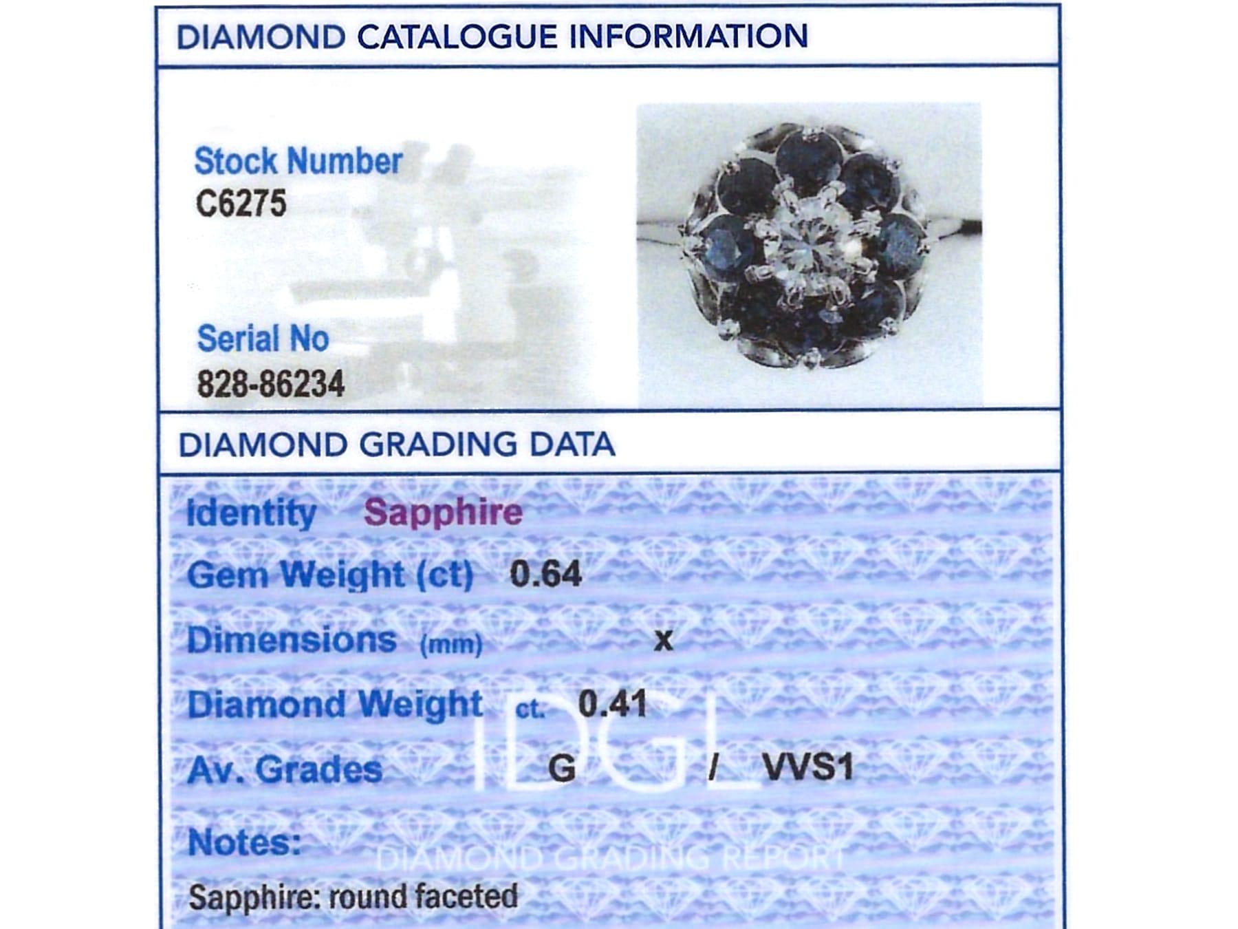 Weißgold-Cluster-Ring mit Saphiren und Diamanten im Angebot 6