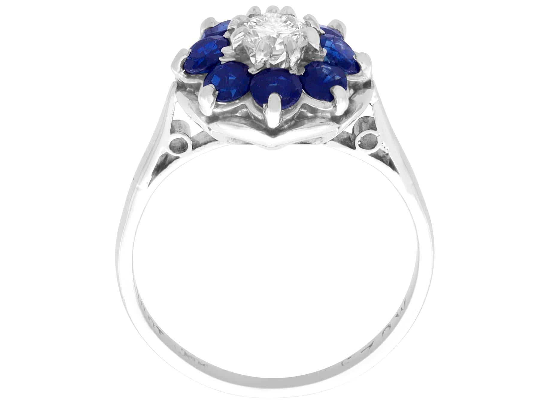 Women's or Men's Vintage Sapphire and Diamond White Gold Cluster Ring For Sale
