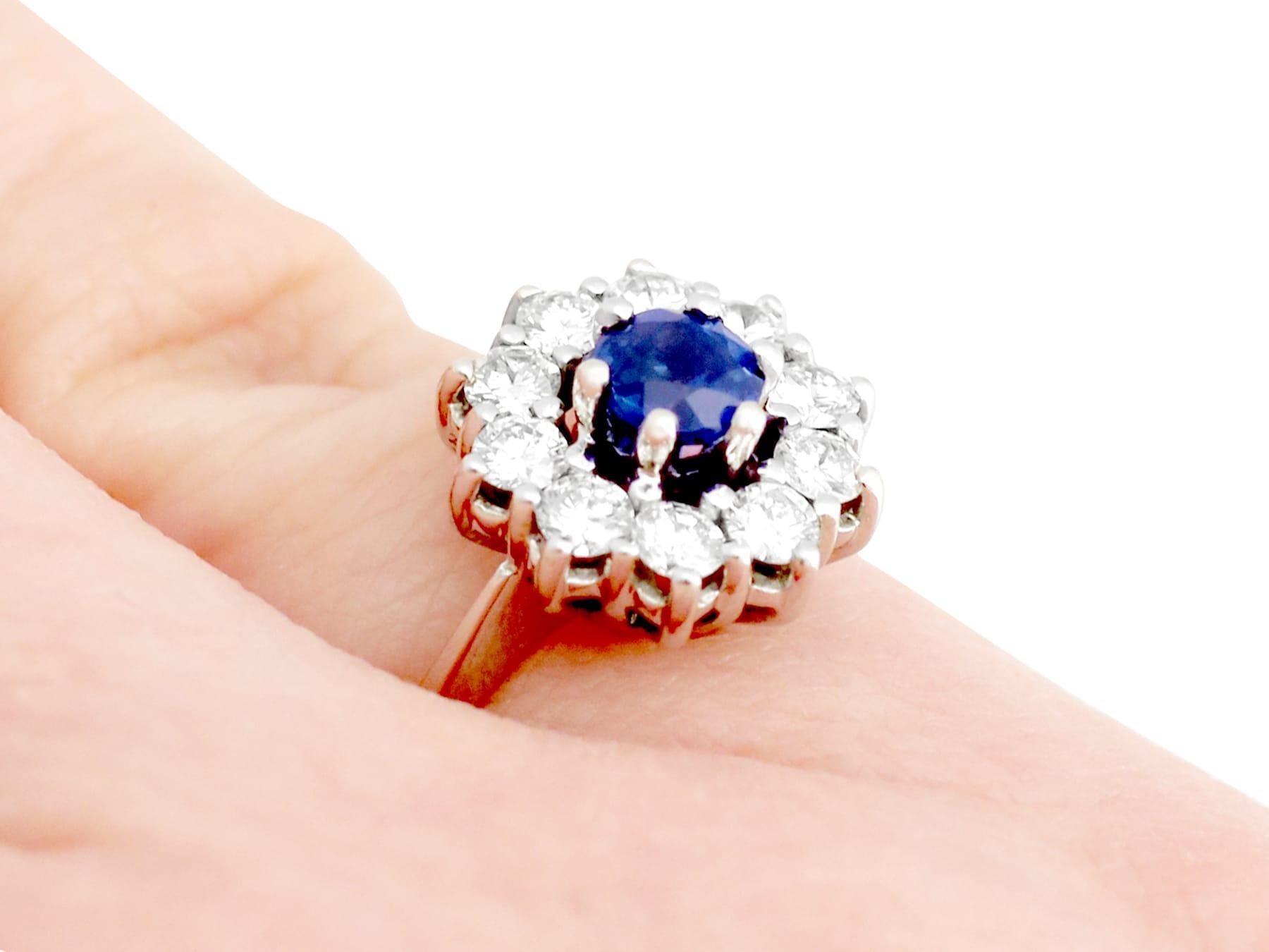 Women's Vintage Sapphire and Diamond White Gold Cluster Ring For Sale