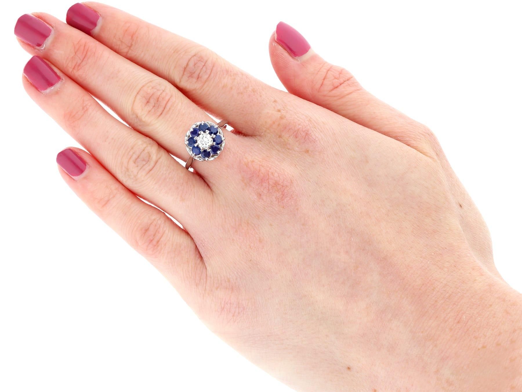 Vintage Sapphire and Diamond White Gold Cluster Ring For Sale 2