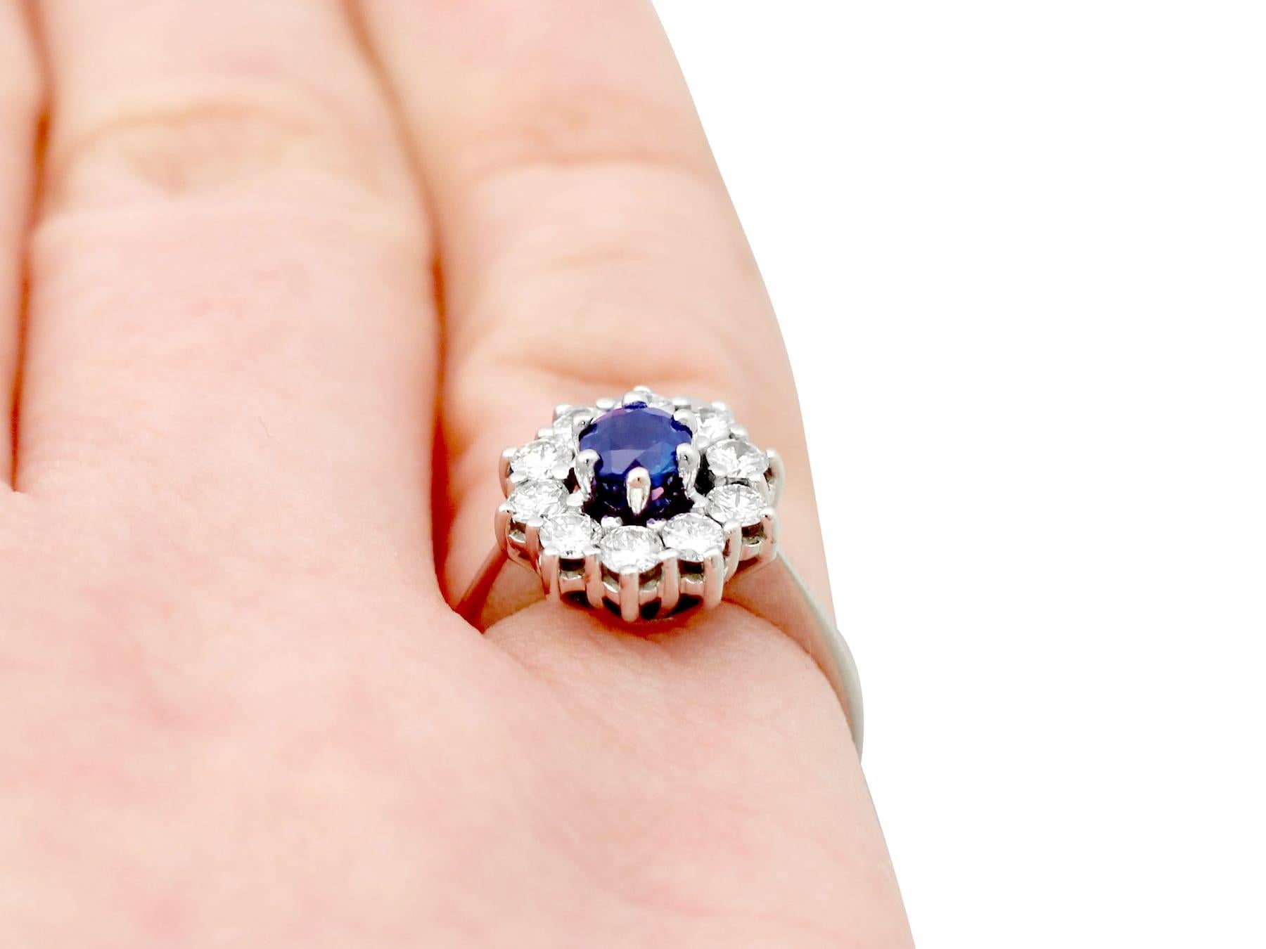 Vintage Sapphire and Diamond White Gold Cluster Ring For Sale 1