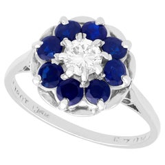 Vintage Sapphire and Diamond White Gold Cluster Ring