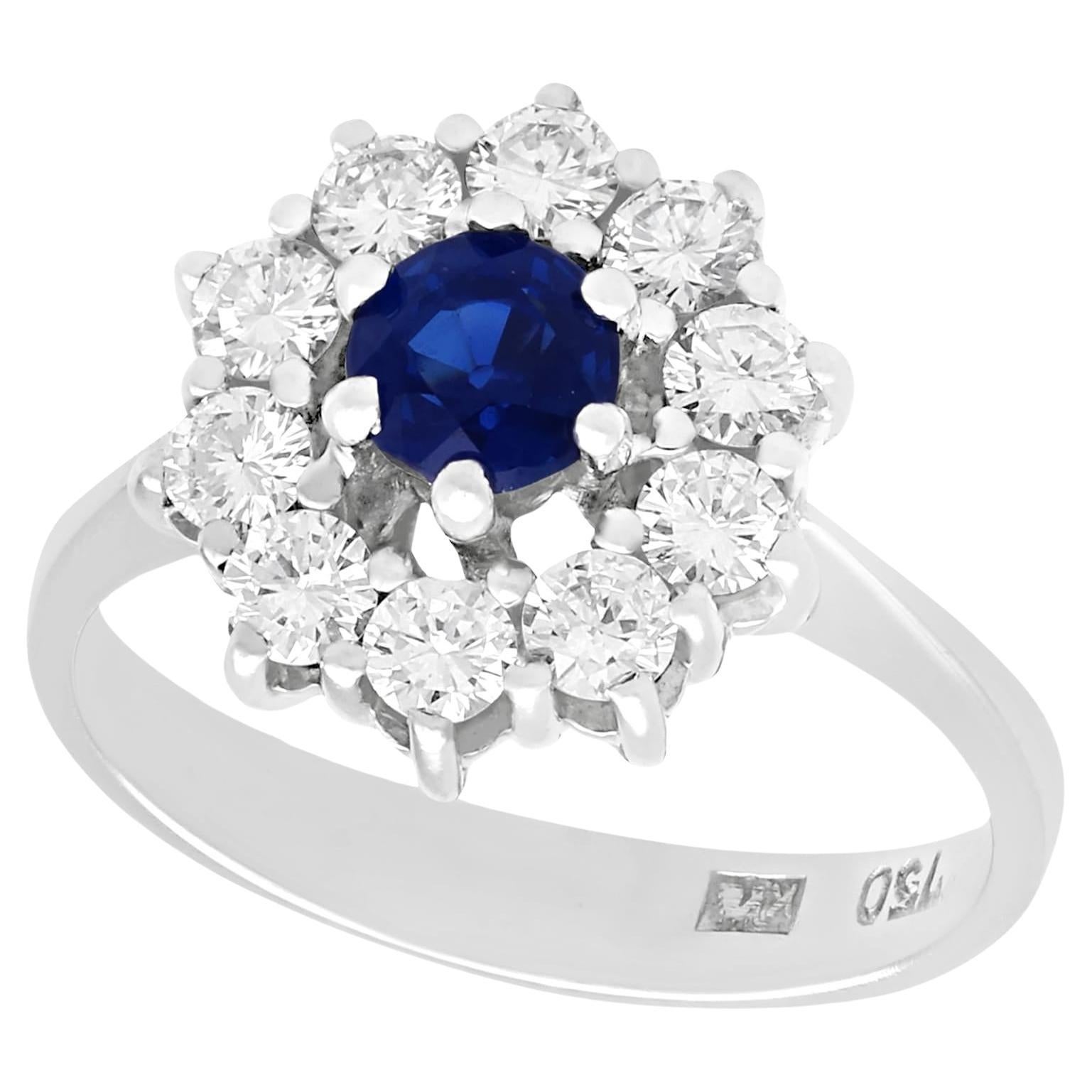 Vintage Sapphire and Diamond White Gold Cluster Ring For Sale