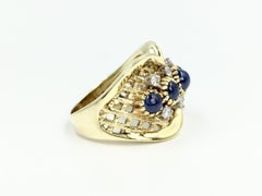Vintage Sapphire and Diamond Wide Gold Ring