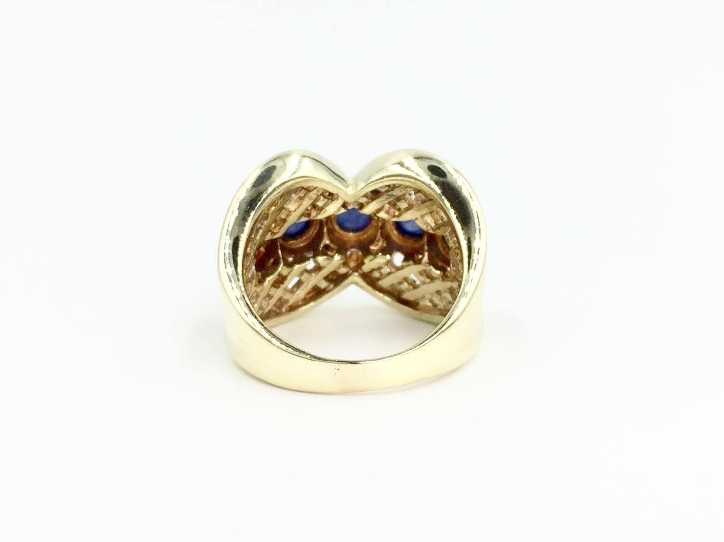 Vintage Sapphire and Diamond Wide Gold Ring In Good Condition For Sale In Pikesville, MD