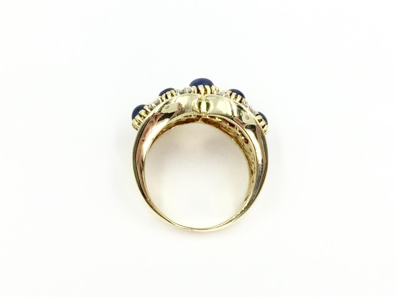 Vintage Sapphire and Diamond Wide Gold Ring For Sale 2