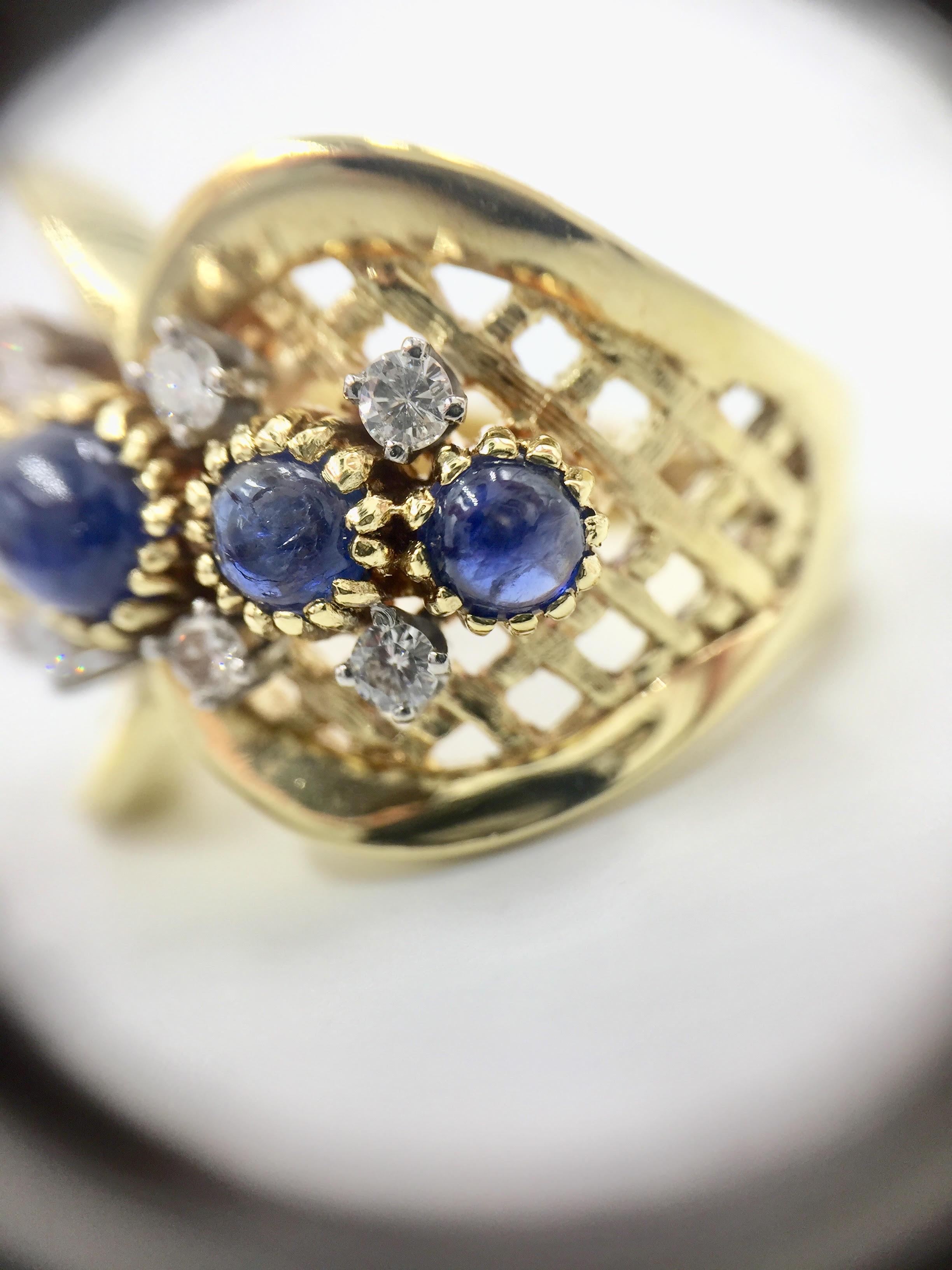 Vintage Sapphire and Diamond Wide Gold Ring For Sale 3