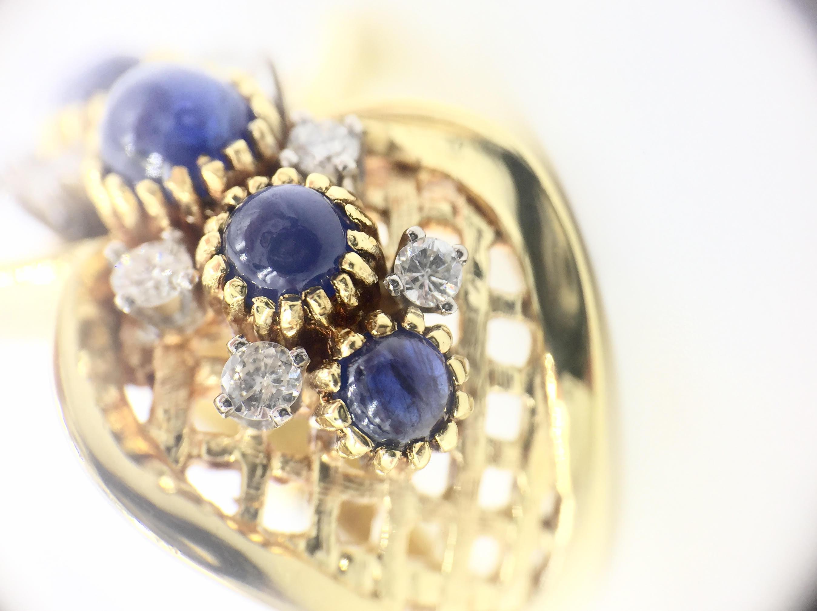 Vintage Sapphire and Diamond Wide Gold Ring For Sale 4