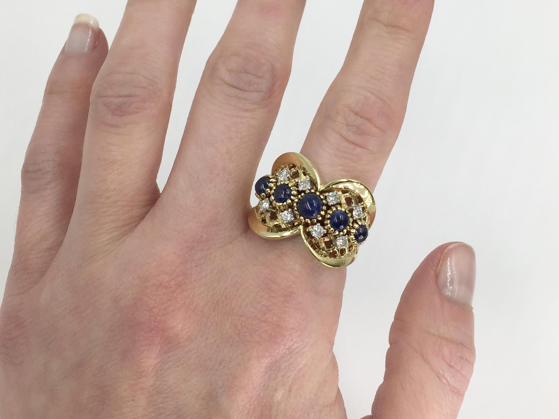 Vintage Sapphire and Diamond Wide Gold Ring For Sale 5