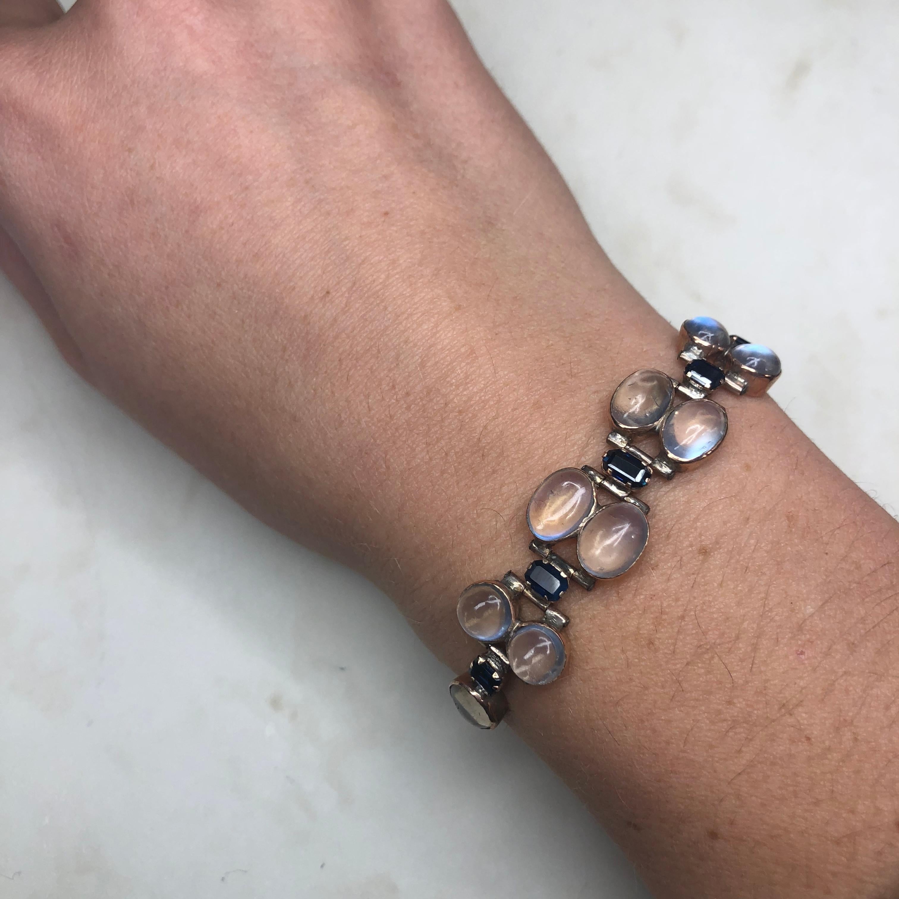 Modern Vintage Sapphire and Moonstone Gold Bracelet