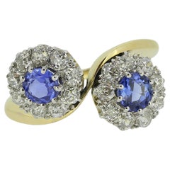 Vintage Sapphire and Old Cut Diamond Crossover Ring