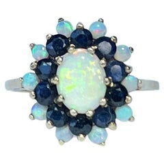 Retro Sapphire and Opal 9 Carat Gold Cluster Ring