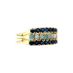Vintage Sapphire and Opal Stacked Band Ring, 14 Karat Yellow Gold Size 9.25