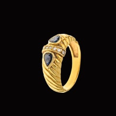 Vintage Sapphire and Pear-Shaped Natural Diamond Gold Ring