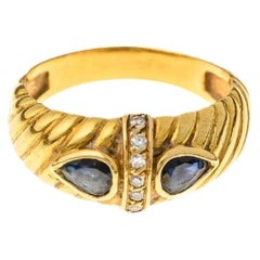 Vintage Sapphire and Pear-Shaped Natural Diamond Gold Ring