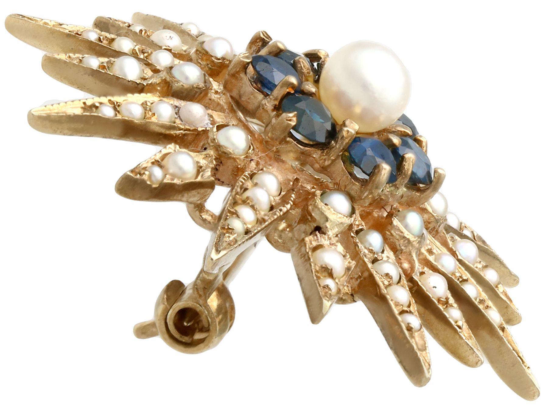 Victorien Broche étoile vintage de style victorien en or jaune 9 carats avec saphirs et perles en vente
