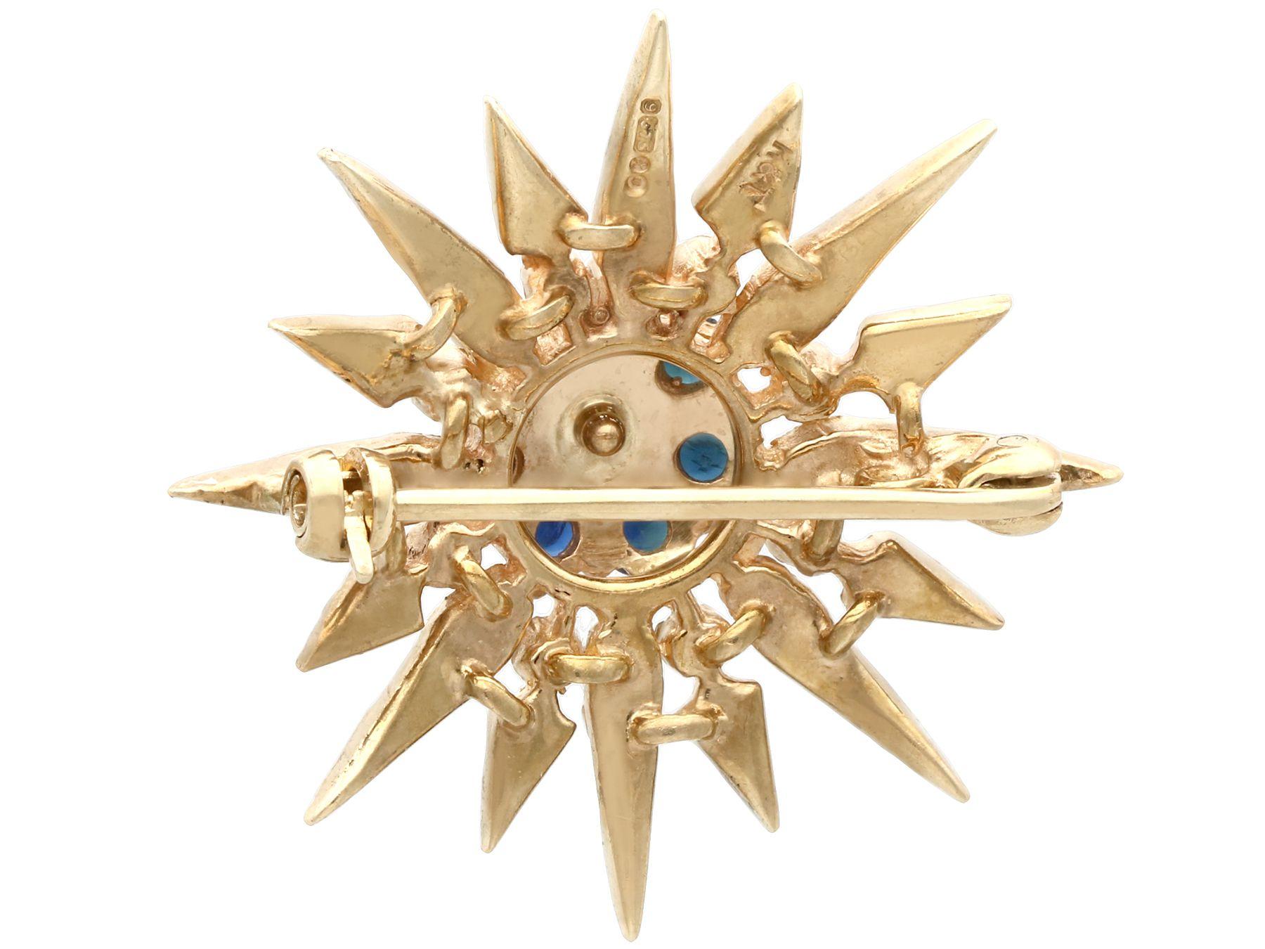 Broche étoile vintage de style victorien en or jaune 9 carats avec saphirs et perles Excellent état - En vente à Jesmond, Newcastle Upon Tyne