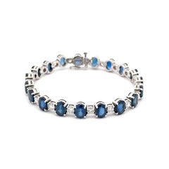 Vintage Sapphire and RBC Diamond Gold Line Tennis Bracelet Fine Estate Jewelry