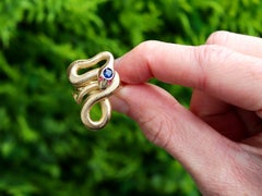 Vintage Sapphire and Ruby 18k Yellow Gold Snake Ring 1950