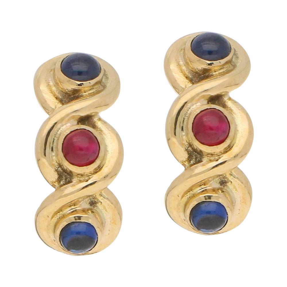 Vintage Sapphire and Ruby Clip Earrings