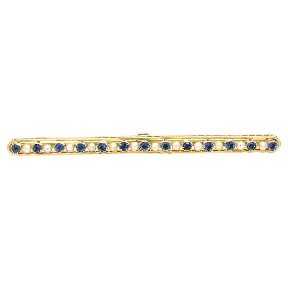 Vintage Sapphire and Seed Pearl Bar Brooch