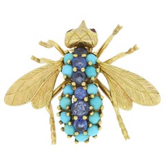 Used Sapphire and Turquoise Insect Brooch