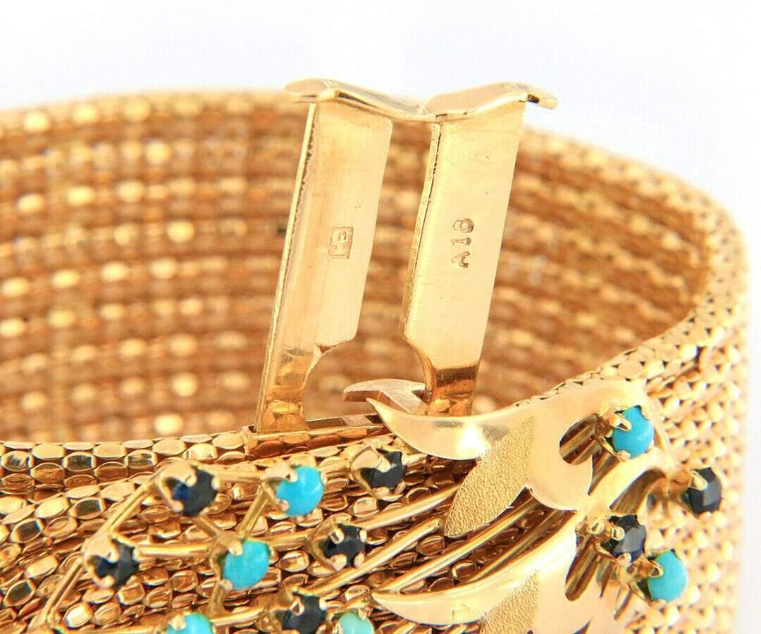 Vintage Sapphire and Turquoise Spray Multi Row Fringe Bracelet in 18K For Sale 7