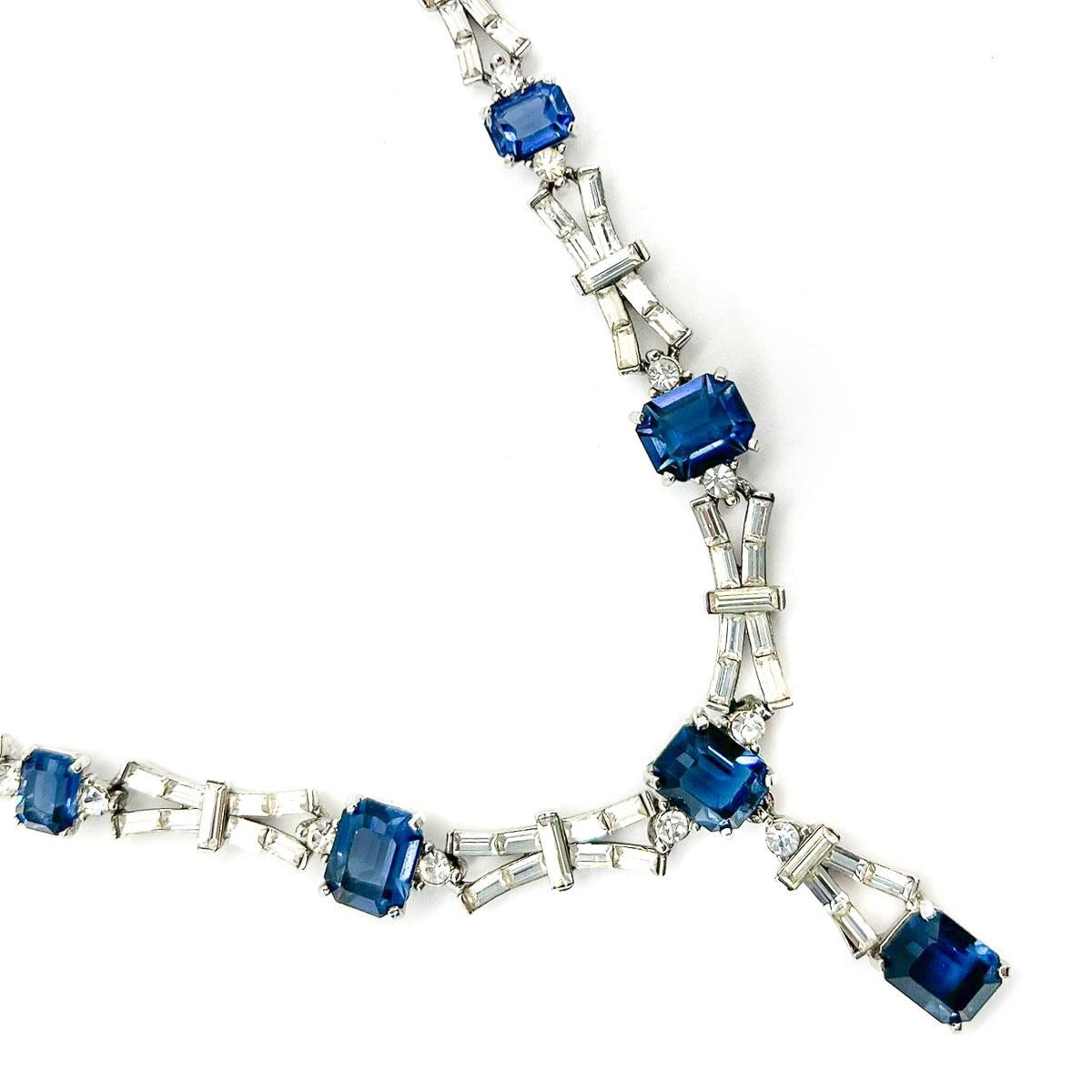 da uomo o donna Collana con ciondolo vintage in zaffiro Art Déco 1950s in vendita