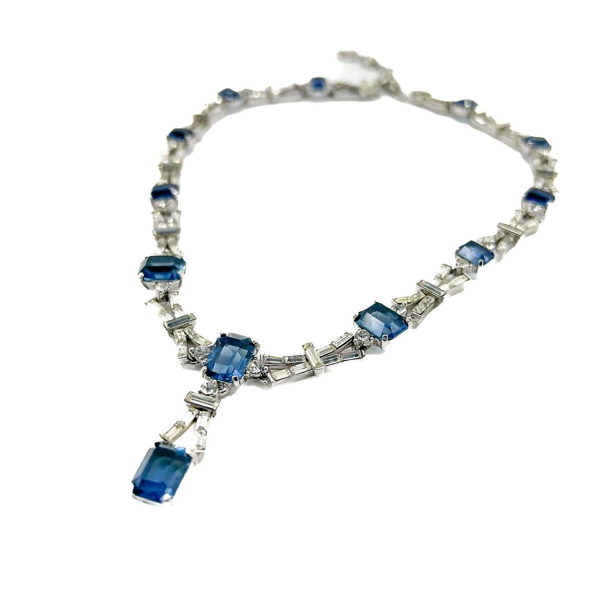 Collana con ciondolo vintage in zaffiro Art Déco 1950s in vendita 1