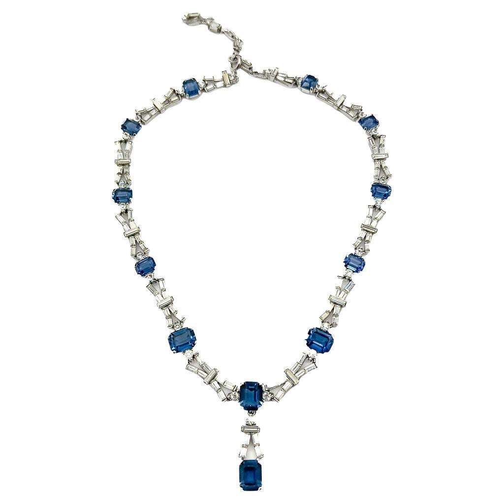 Vintage Sapphire Art Deco Pendant Necklace 1950s