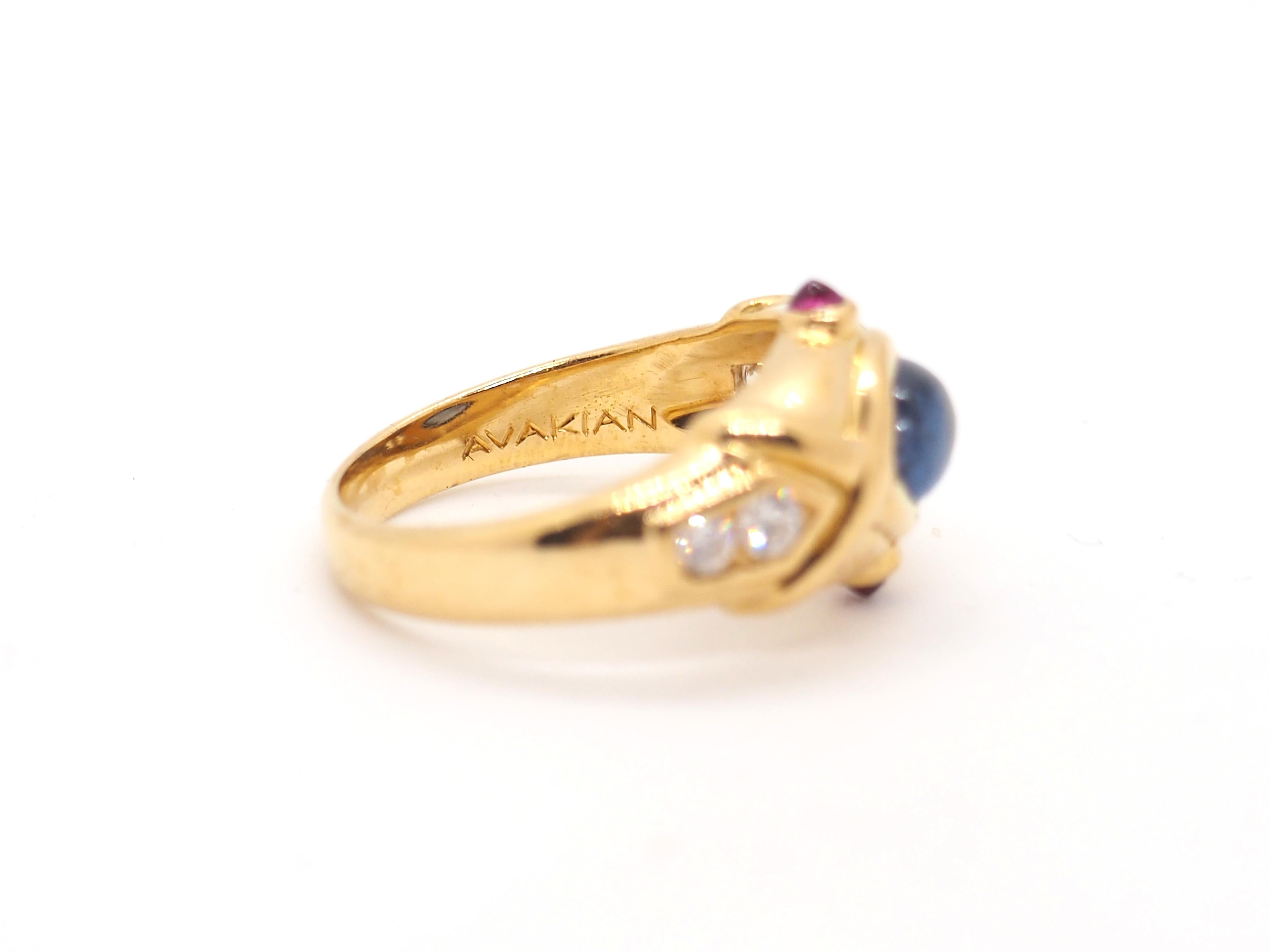 Women's Vintage Sapphire Avakian House 18K Yellow Gold Ring For Sale