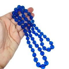 Vintage sapphire blue crystal beaded designer necklace