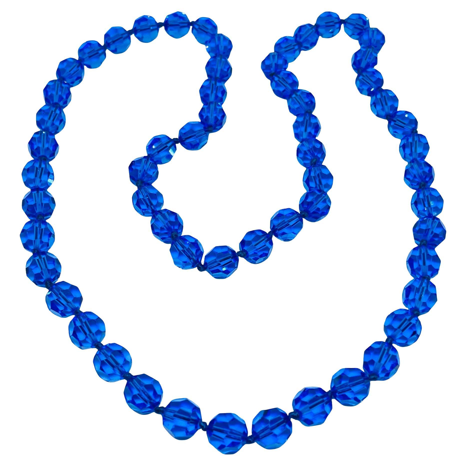 Vintage sapphire blue crystal beaded designer necklace