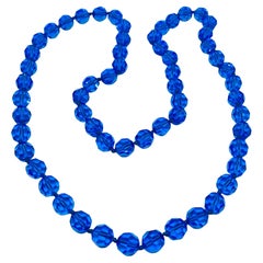 Vintage sapphire blue crystal beaded designer necklace