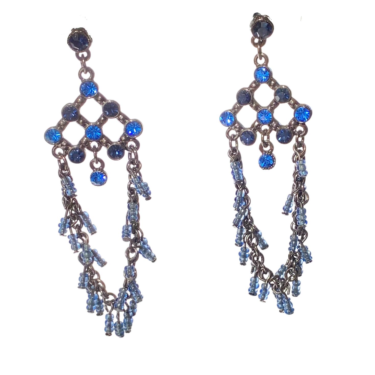 Art Nouveau Vintage sapphire blue dangling waterfall earrings 