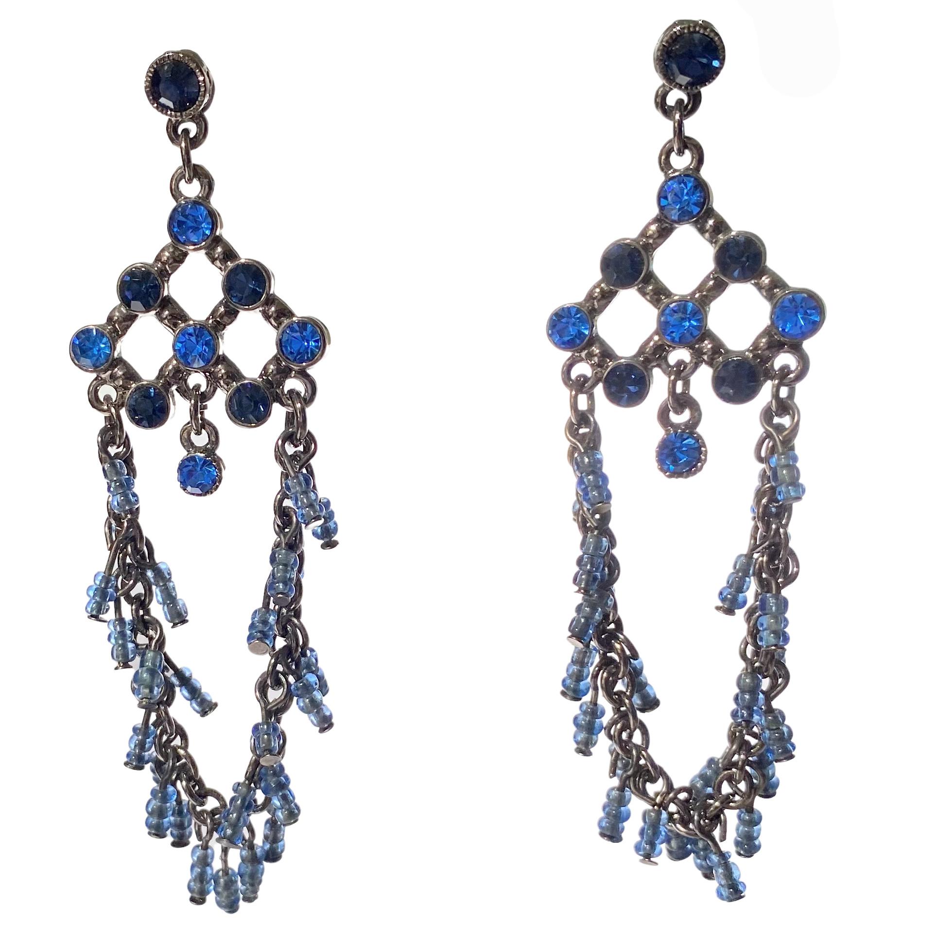 Women's Vintage sapphire blue dangling waterfall earrings 