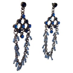 navy blue costume jewelry Vintage sapphire blue dangling waterfall earrings