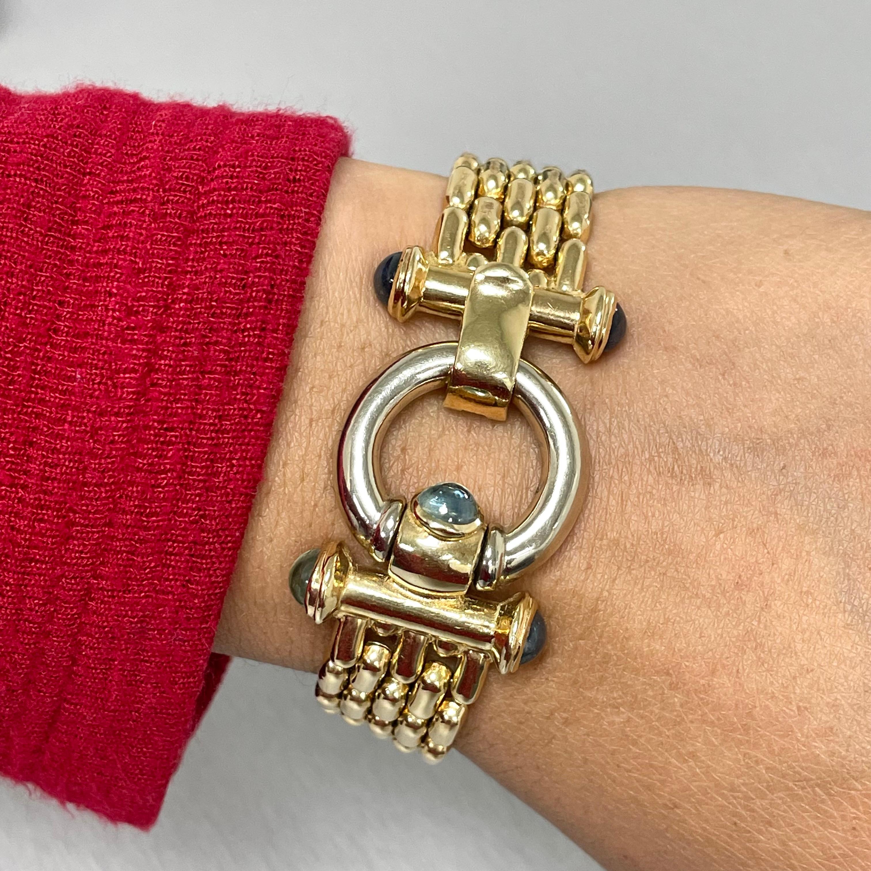 A burst of vintage glow, this yellow gold bracelet is all about warmth. The chain links flex and swerve against the skin feeling delicate yet powerful. The unique loop lock is a design element that can be sported and flaunted or hidden on the inside