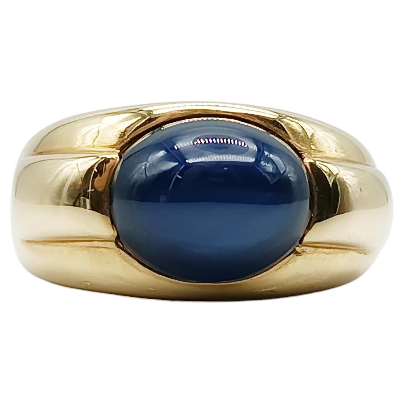 Vintage Sapphire Cabochon Ring in 18K Yellow Gold, 1995