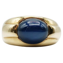 Vintage Sapphire Cabochon Ring in 18K Yellow Gold, 1995