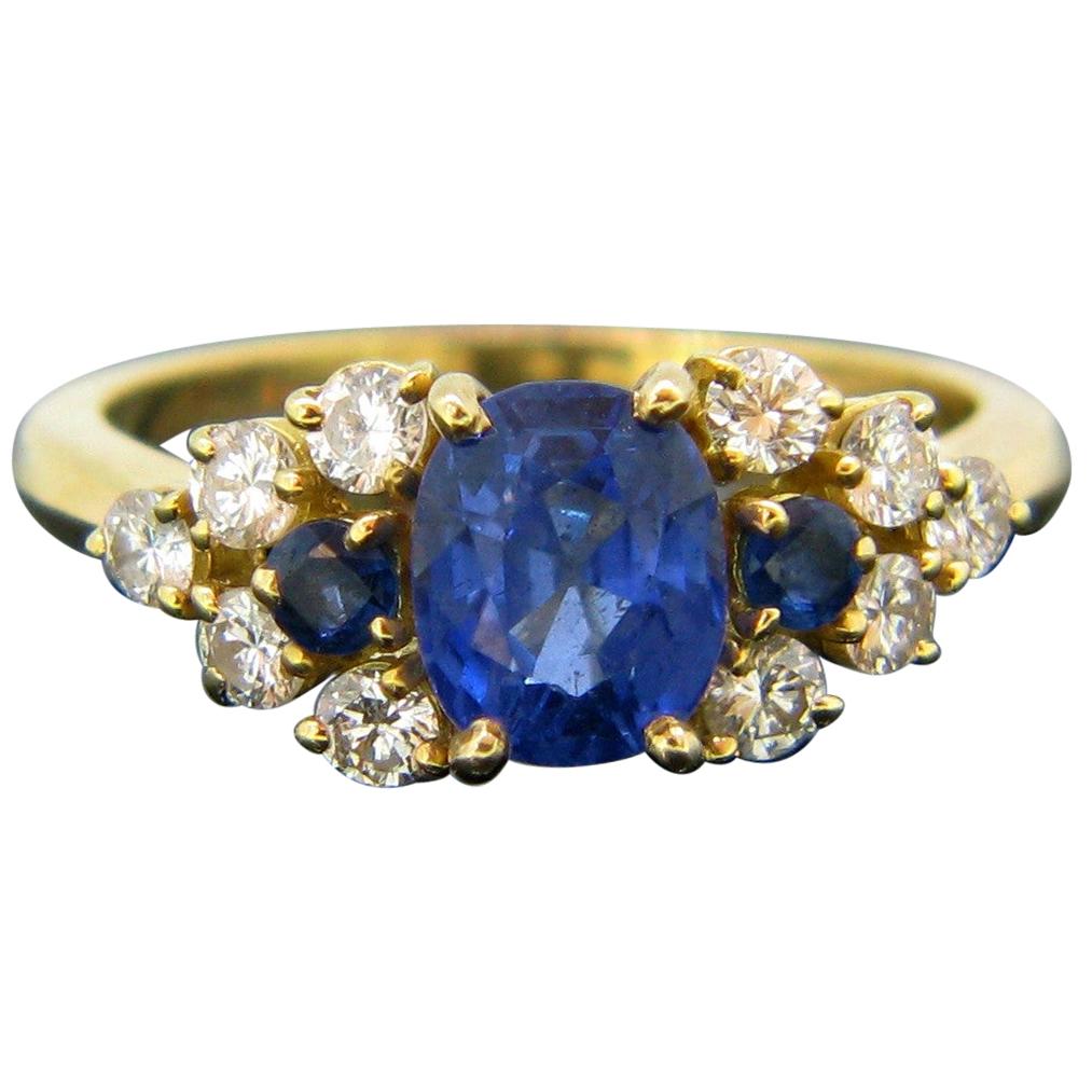 Vintage Sapphire Ceylon No Heat Diamonds Yellow Gold Ring